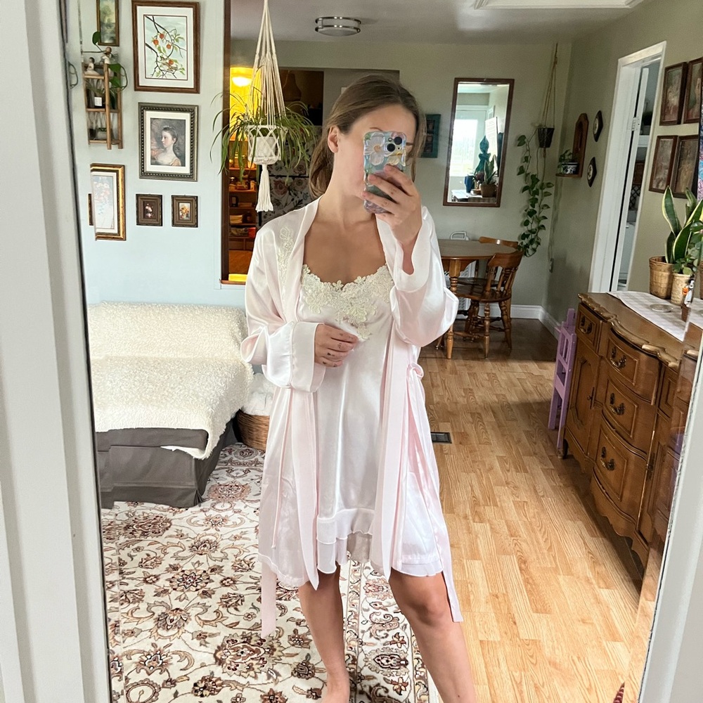 Vintage Pink Satin Robe/dress with Lace Detail